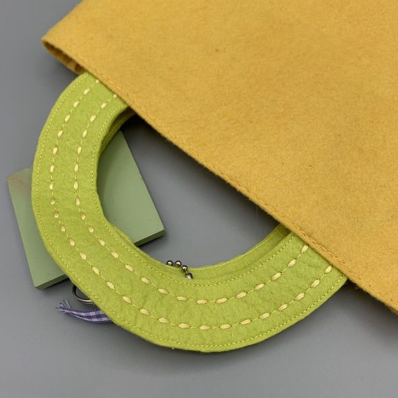 Large Yellow Embroidered Felt Easter Bunny Bag Tote and Happy Easter Wooden Tag - Picture 5 of 9